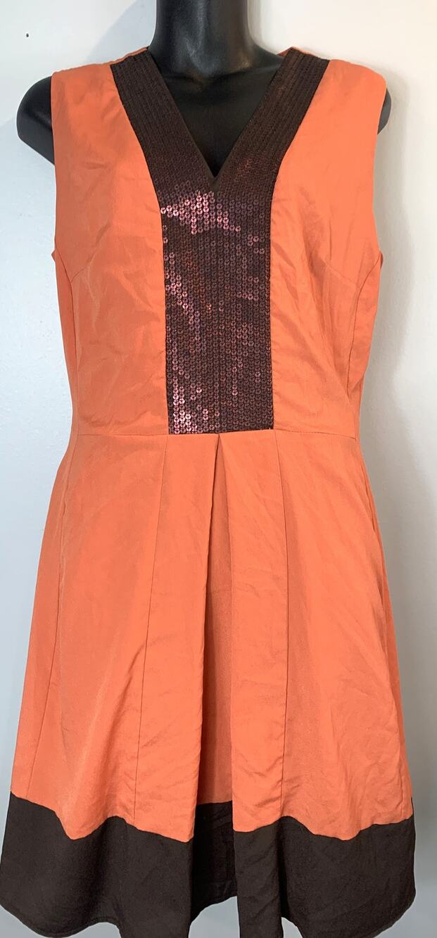 Avirate Orange Sequin Dress | V-Neck Sleeveless | Size 14 Glam Party